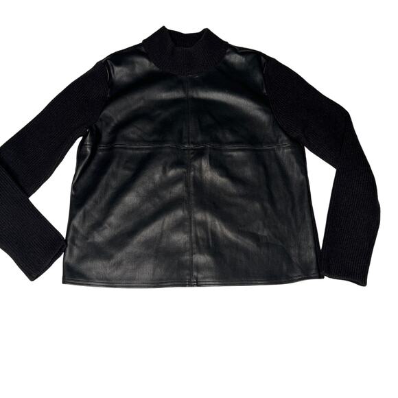 Ann Taylor women’s small black sweater faux leather front panel - Picture 2 of 5